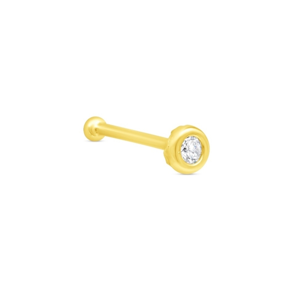 14k Yellow Gold Bezel Nose Stud with Clear Gem